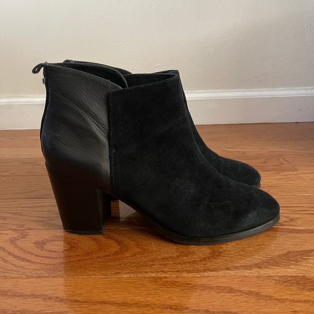 Lands' End Womens 10 Suede Booties Black Leather Heel 3.25" Casual Classic